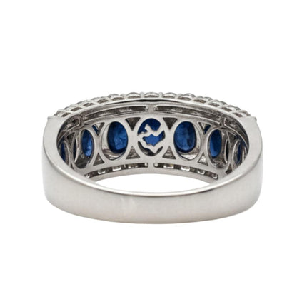 Contemporary Sapphire Diamond 14k White Gold Ring