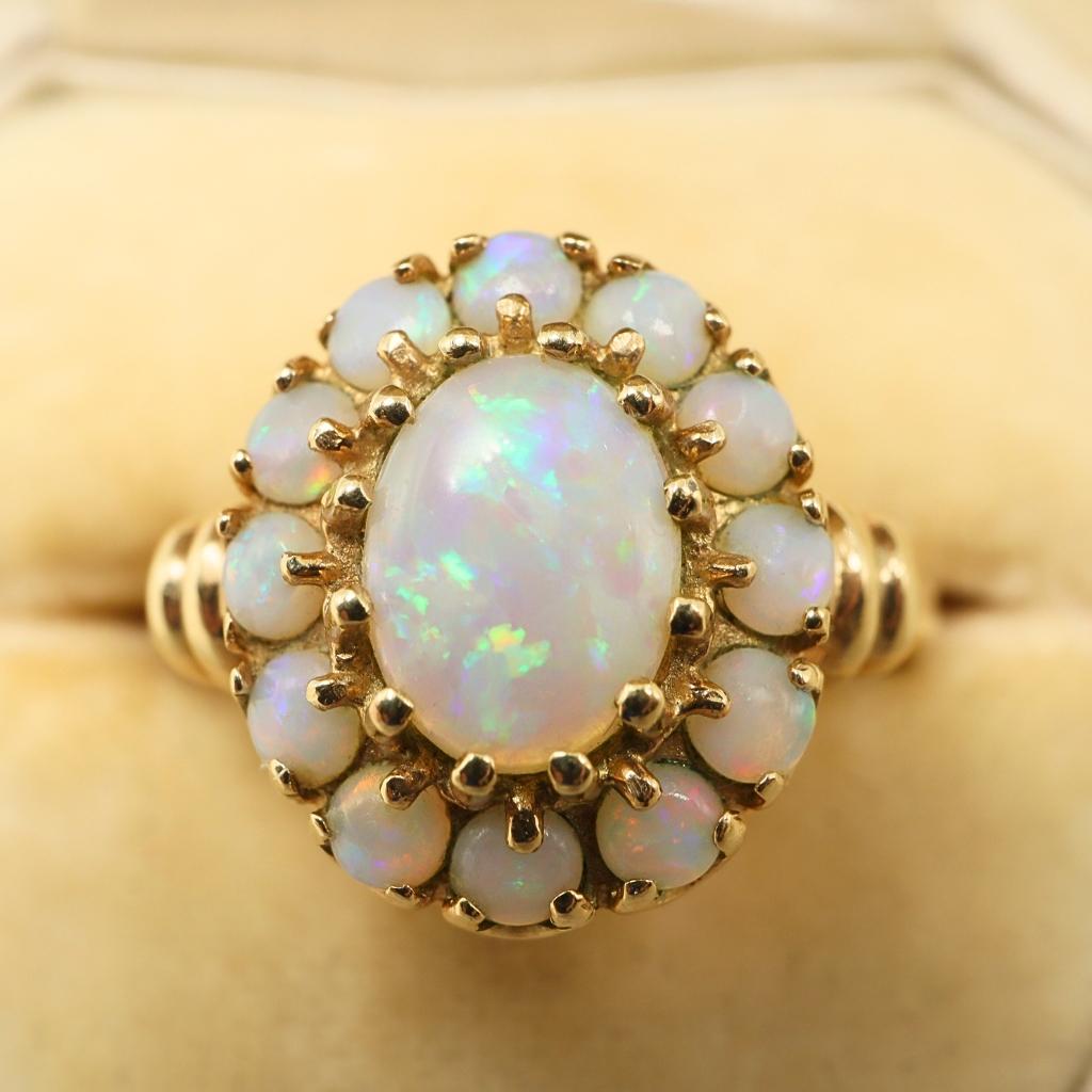 Vintage Opal 10k Yellow Gold Cluster Ring