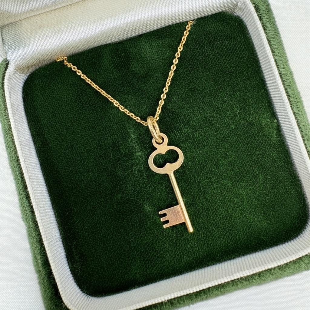 Vintage Italian 18k Yellow Gold Key Pendant Necklace