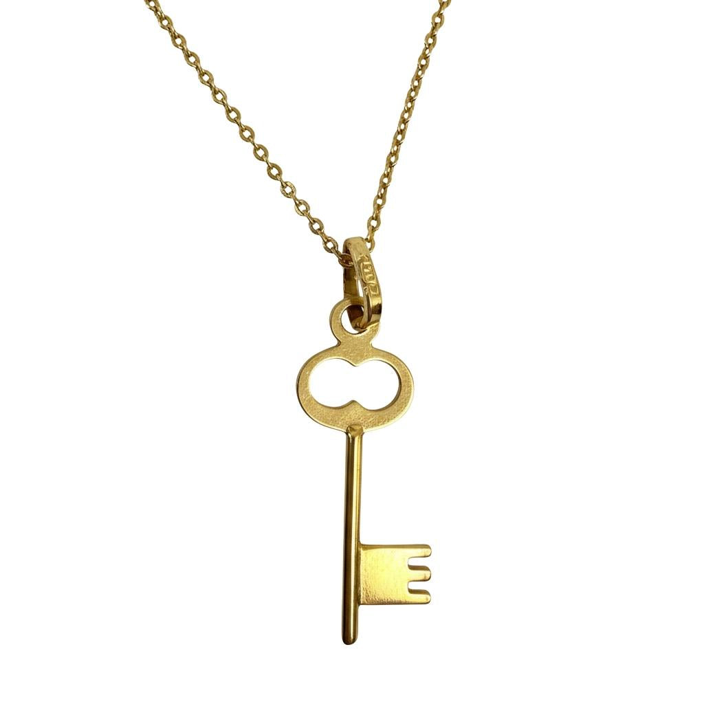 Vintage Italian 18k Yellow Gold Key Pendant Necklace