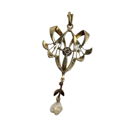 Victorian Diamond Pearl 14k Yellow Gold Lavalier Pendant