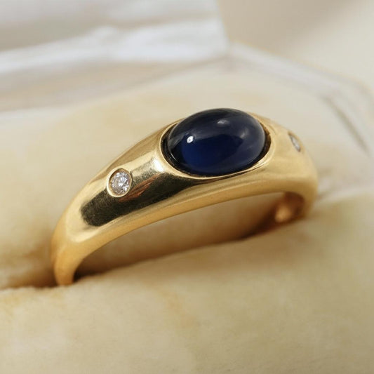 Vintage Sapphire Diamond 18k Yellow Gold Ring