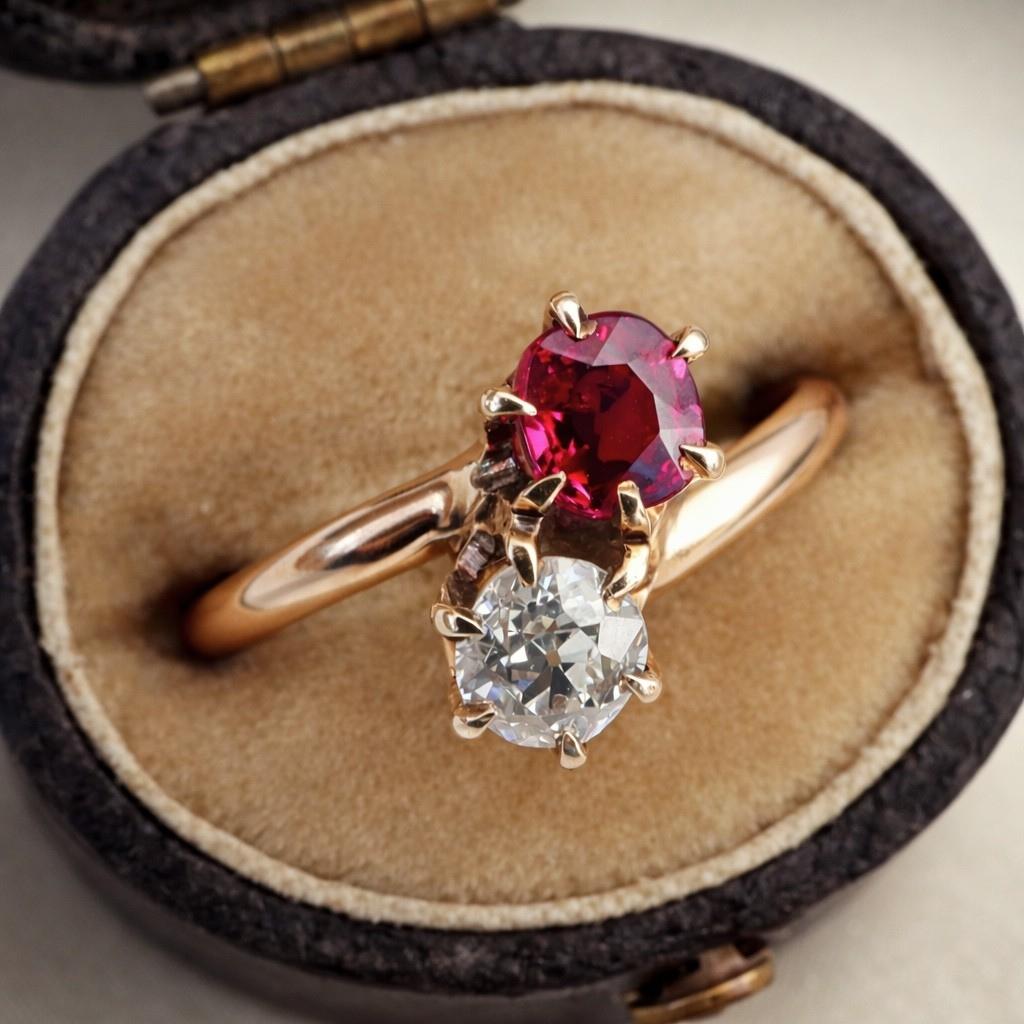 Ruby Diamond 14k Yellow Gold Toi Et Moi Ring
