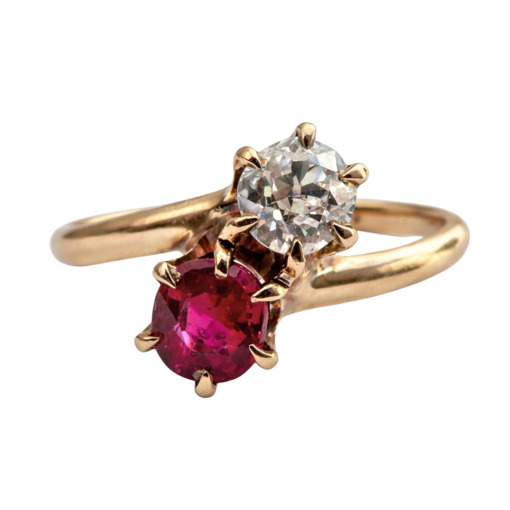 Ruby Diamond 14k Yellow Gold Toi Et Moi Ring
