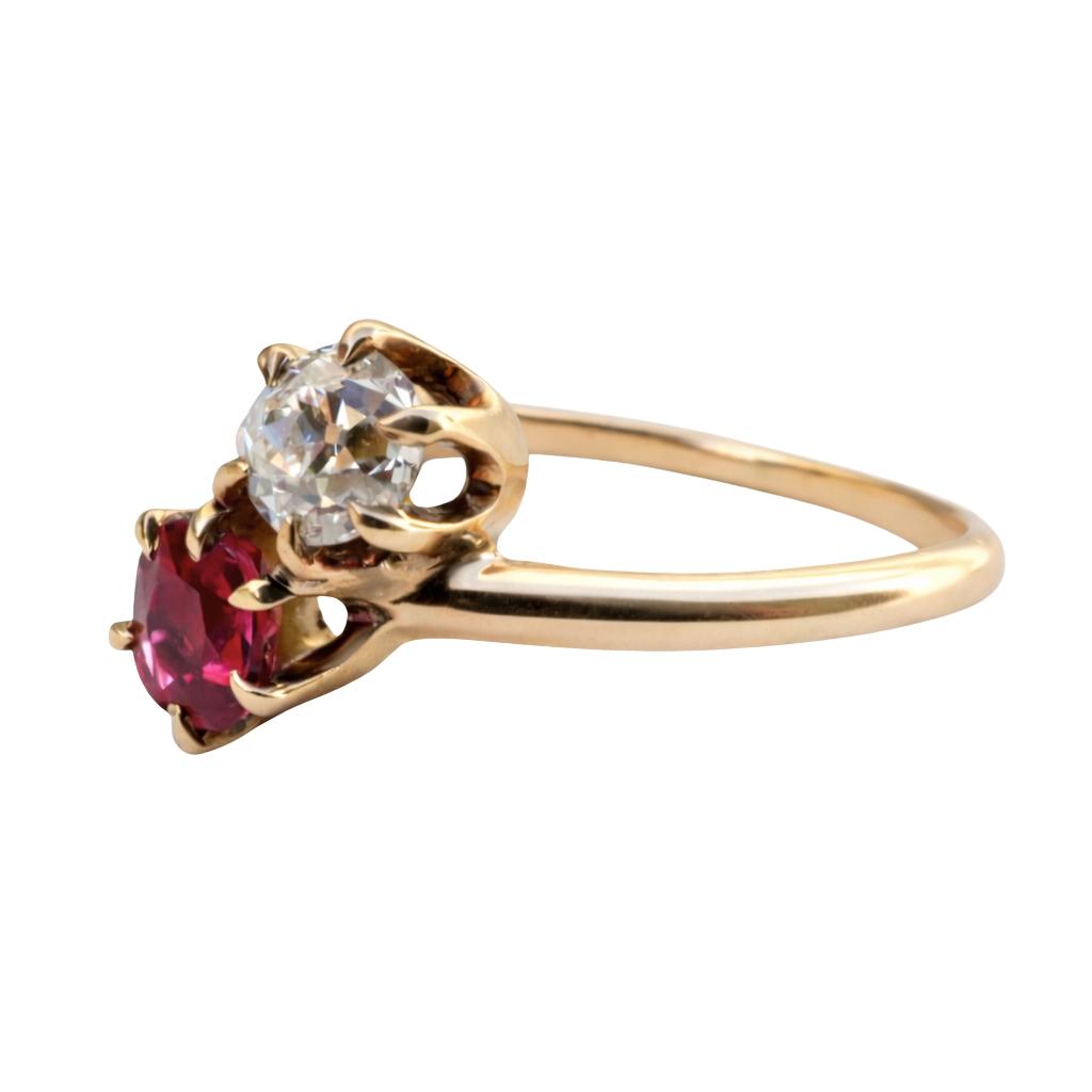 Ruby Diamond 14k Yellow Gold Toi Et Moi Ring