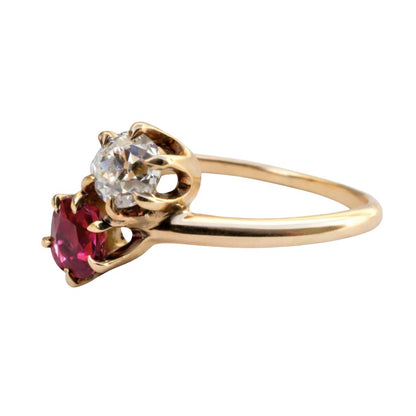 Ruby Diamond 14k Yellow Gold Toi Et Moi Ring