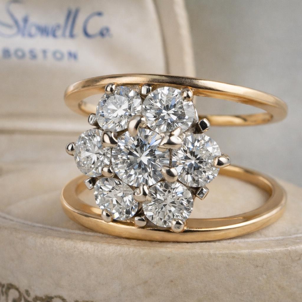 Vintage Diamond 14k Gold Flower Ring