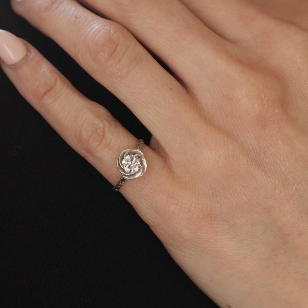 Art Deco Diamond Platinum Rose Engagement Ring