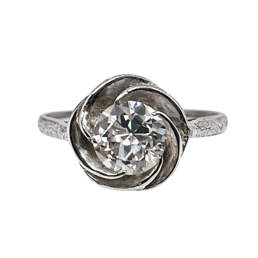 Art Deco Diamond Platinum Rose Engagement Ring