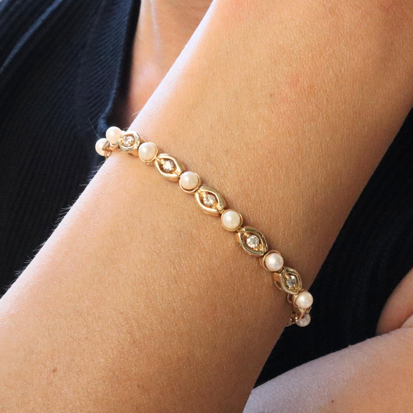 Vintage Pearl Diamond Yellow Gold Bracelet