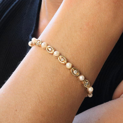 Vintage Pearl Diamond Yellow Gold Bracelet