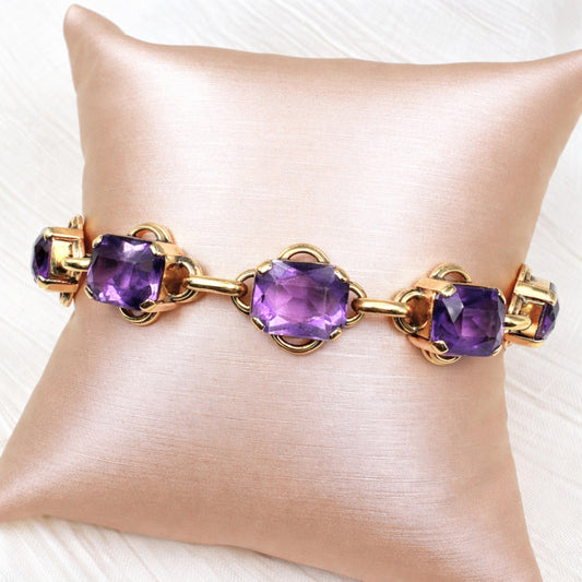 Retro Dutch Amethyst 14k Yellow Gold Bracelet