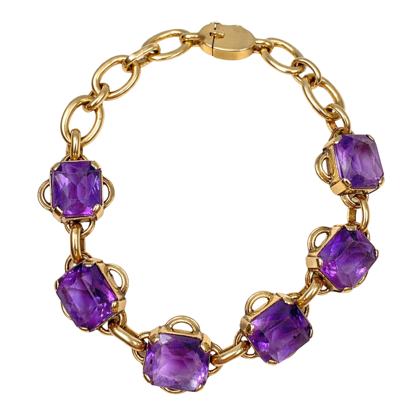 Retro Dutch Amethyst 14k Yellow Gold Bracelet