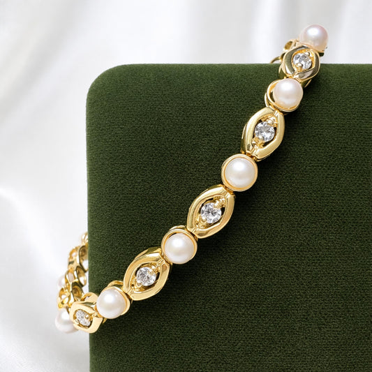 Vintage Pearl Diamond Yellow Gold Bracelet