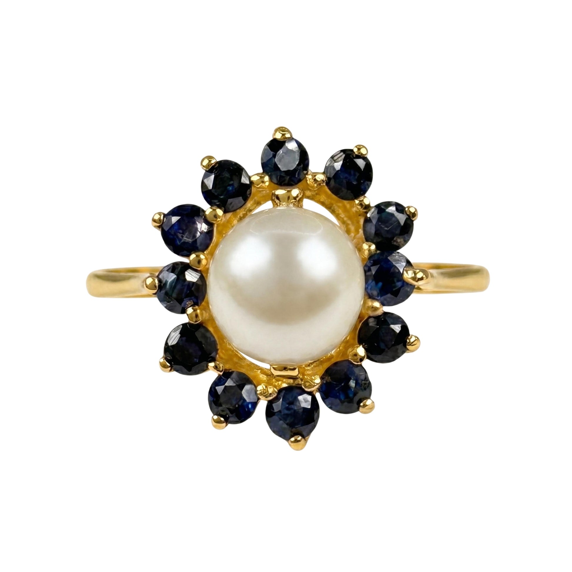 Vintage Spanish Pearl Sapphire 18k Yellow Gold Cluster Ring