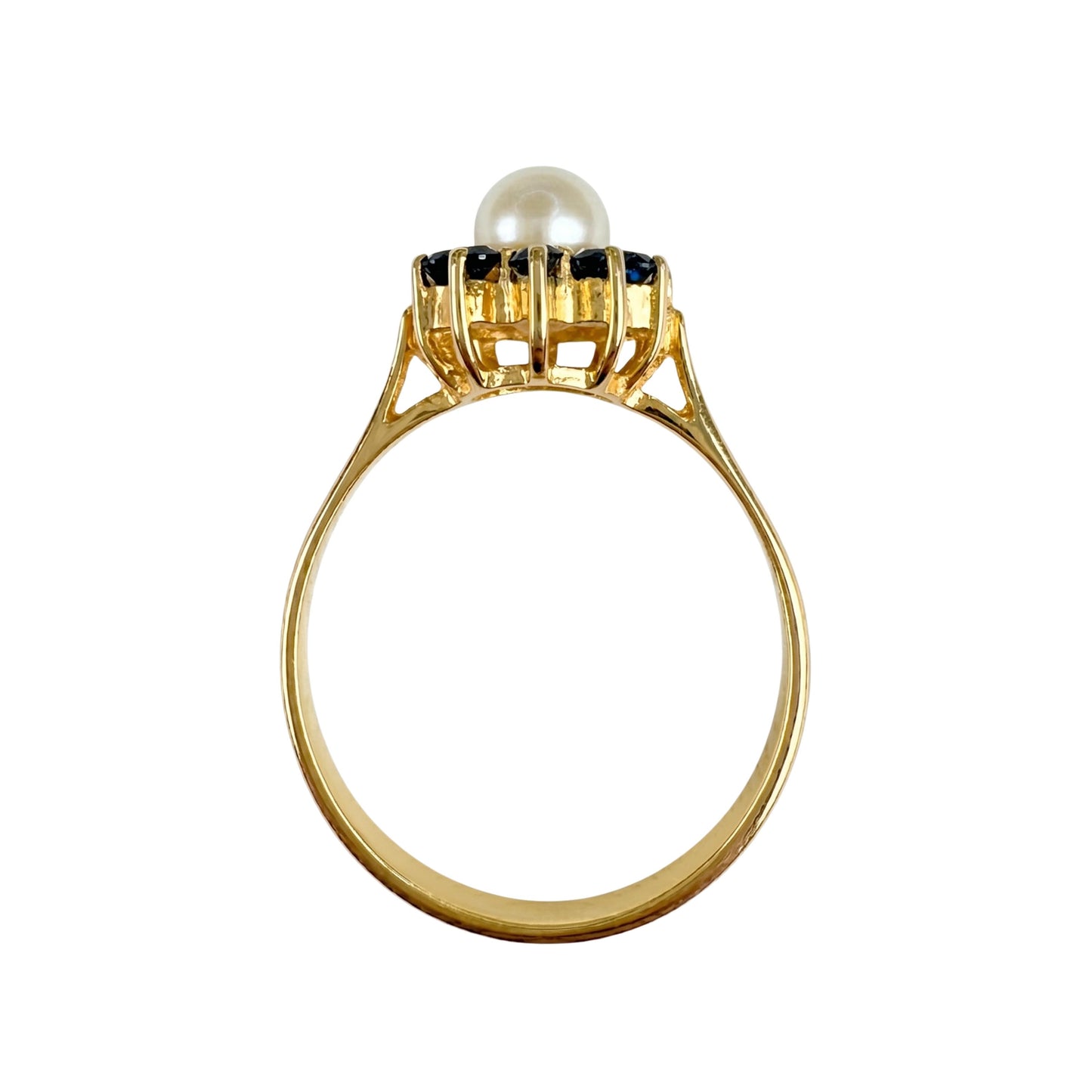 Vintage Spanish Pearl Sapphire 18k Yellow Gold Cluster Ring