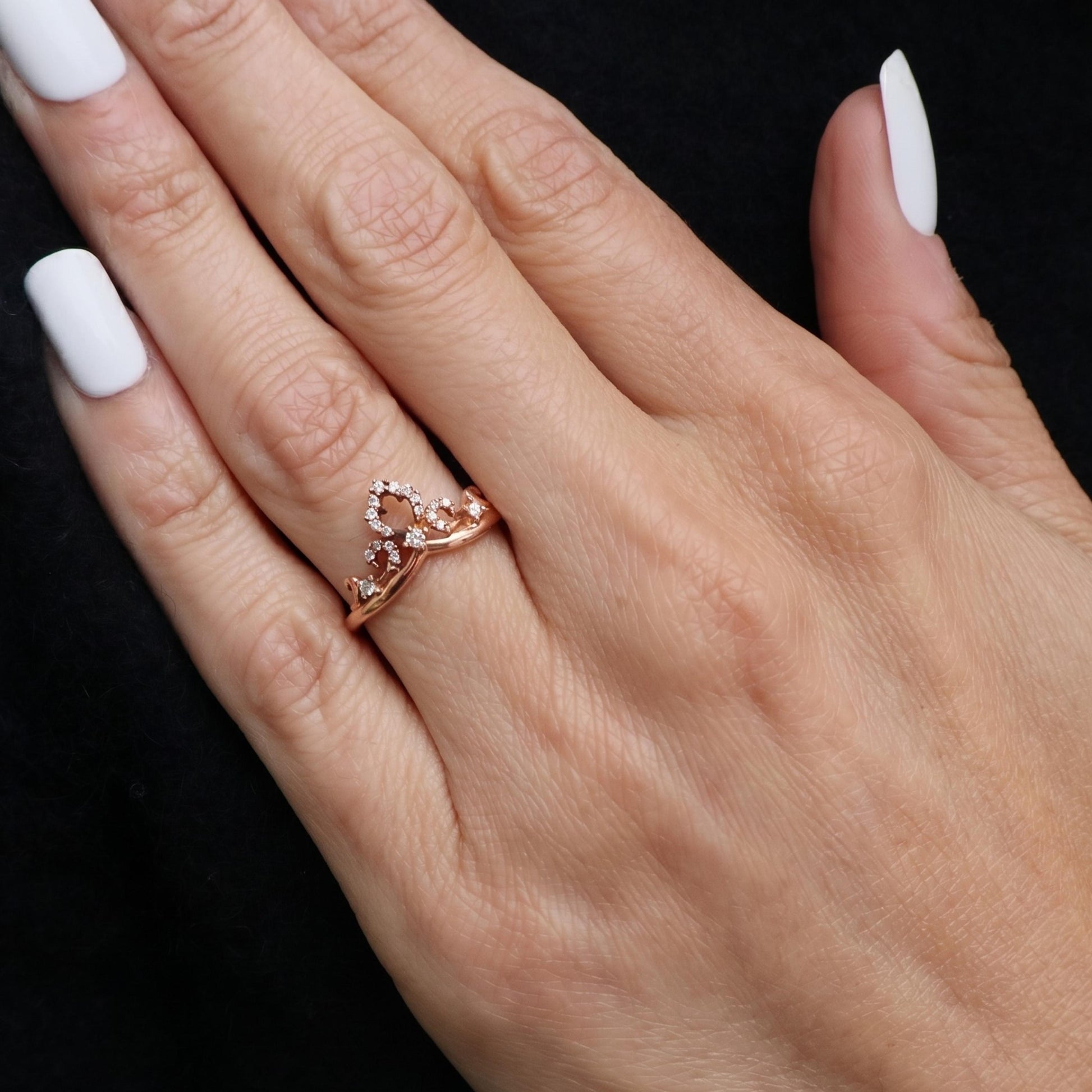 Contemporary Diamond 14k Rose Gold Tiara Ring