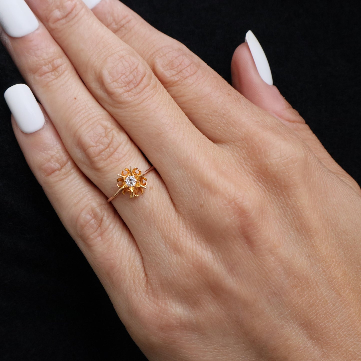 Victorian Diamond 10k Yellow Gold Stick Pin Ring