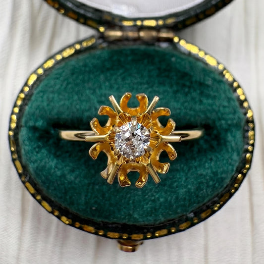 Victorian Diamond 10k Yellow Gold Stick Pin Ring