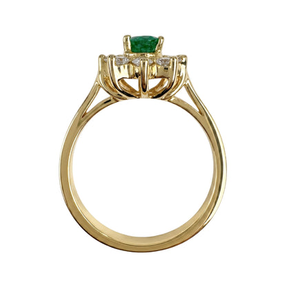 Vintage Emerald Diamond 14k Yellow Gold Cluster Ring