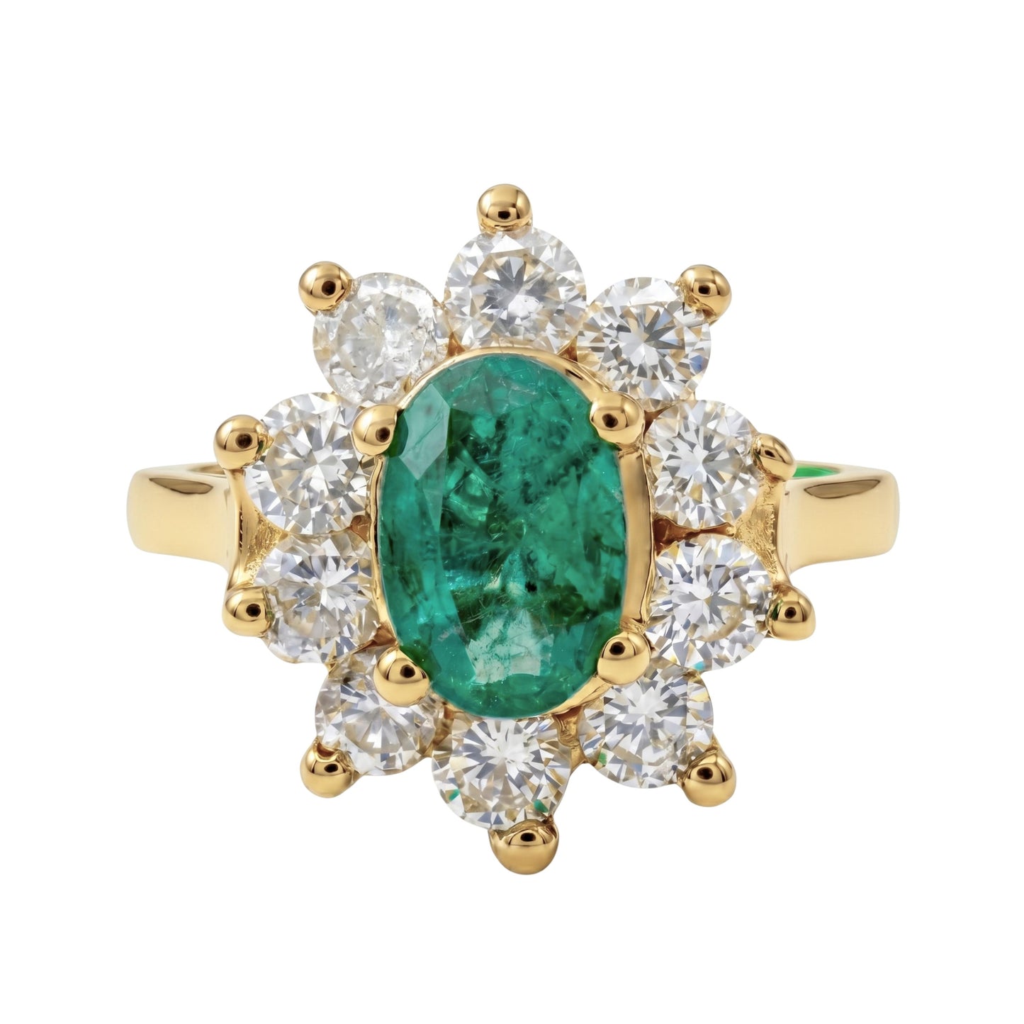 Vintage Emerald Diamond 14k Yellow Gold Cluster Ring