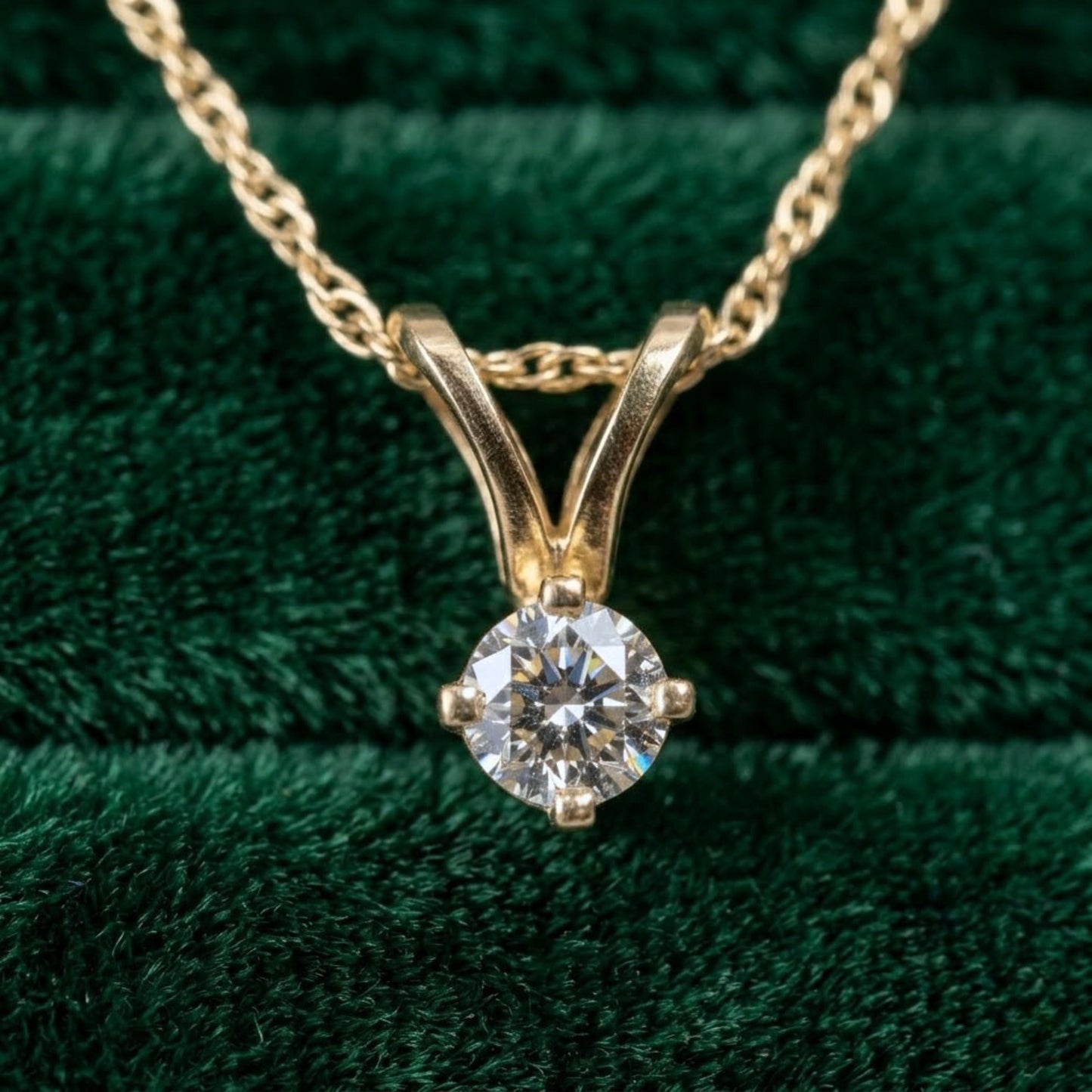 Vintage Diamond 14k Yellow Gold Solitaire Pendant Necklace