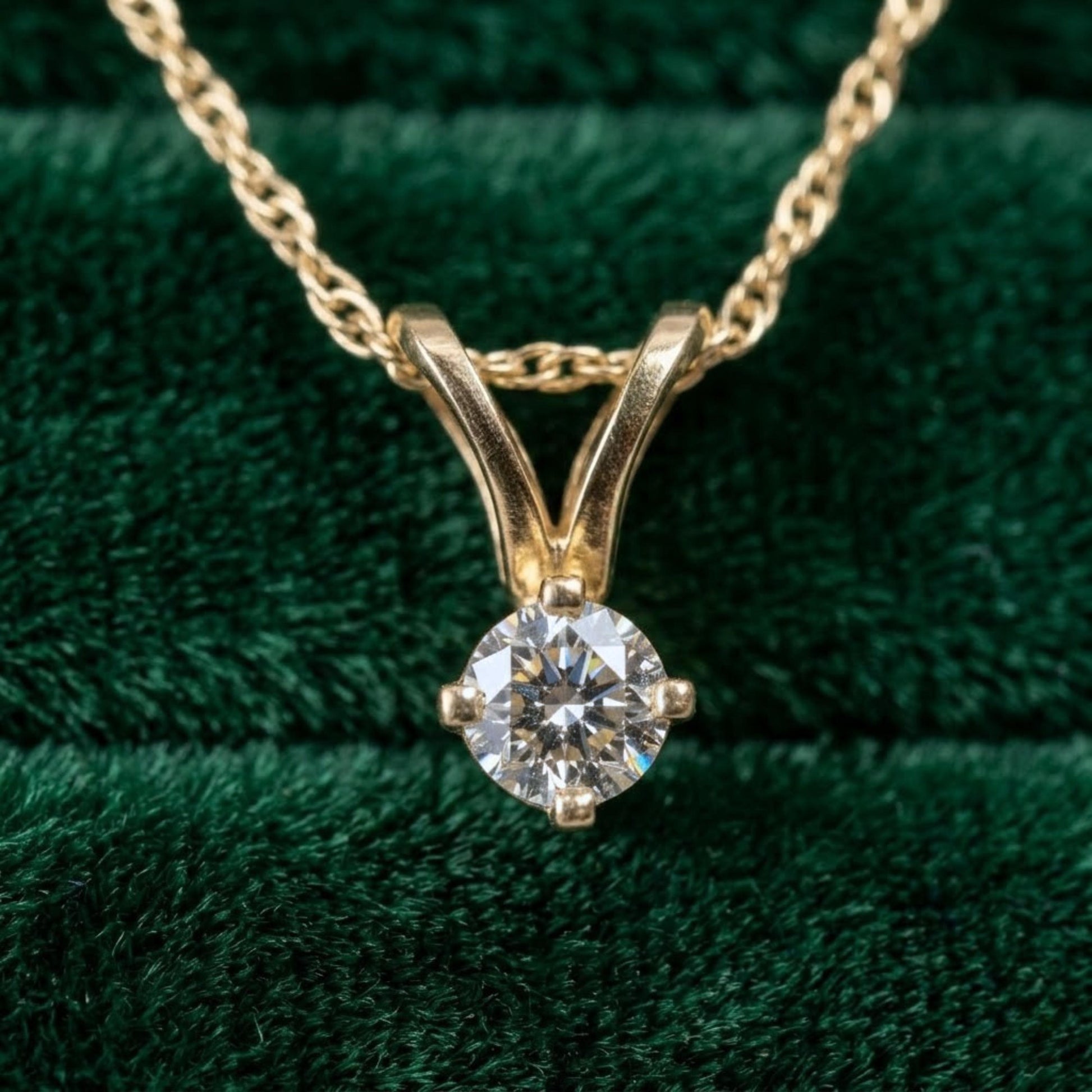 Vintage Diamond 14k Yellow Gold Solitaire Pendant Necklace