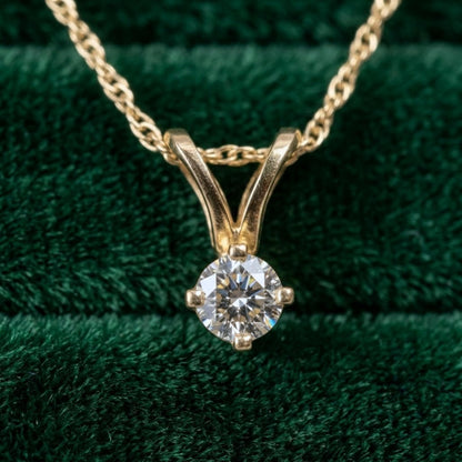 Vintage Diamond 14k Yellow Gold Solitaire Pendant Necklace