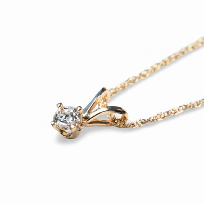 Vintage Diamond 14k Yellow Gold Solitaire Pendant Necklace