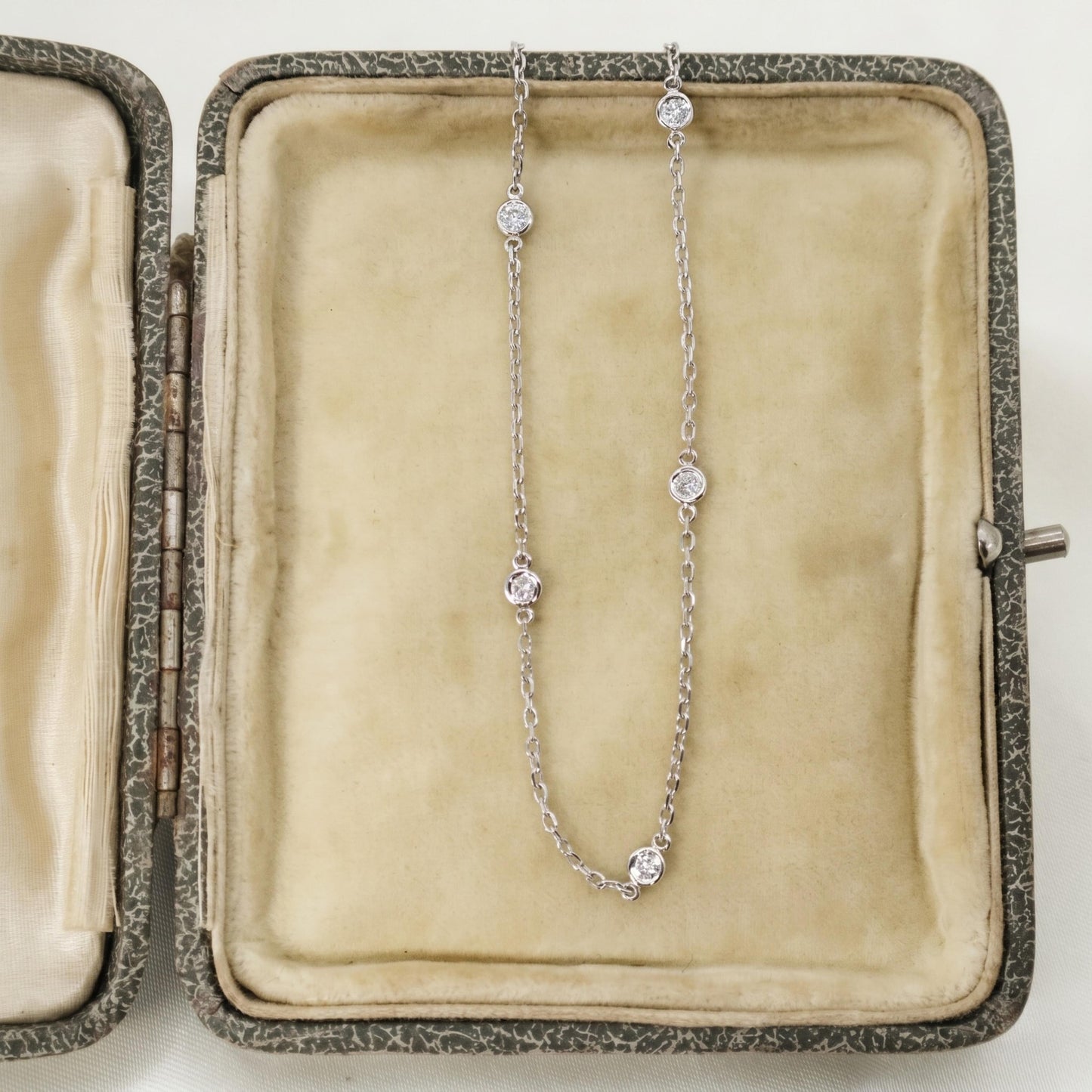Contemporary Diamond 14k White Gold Station Necklace