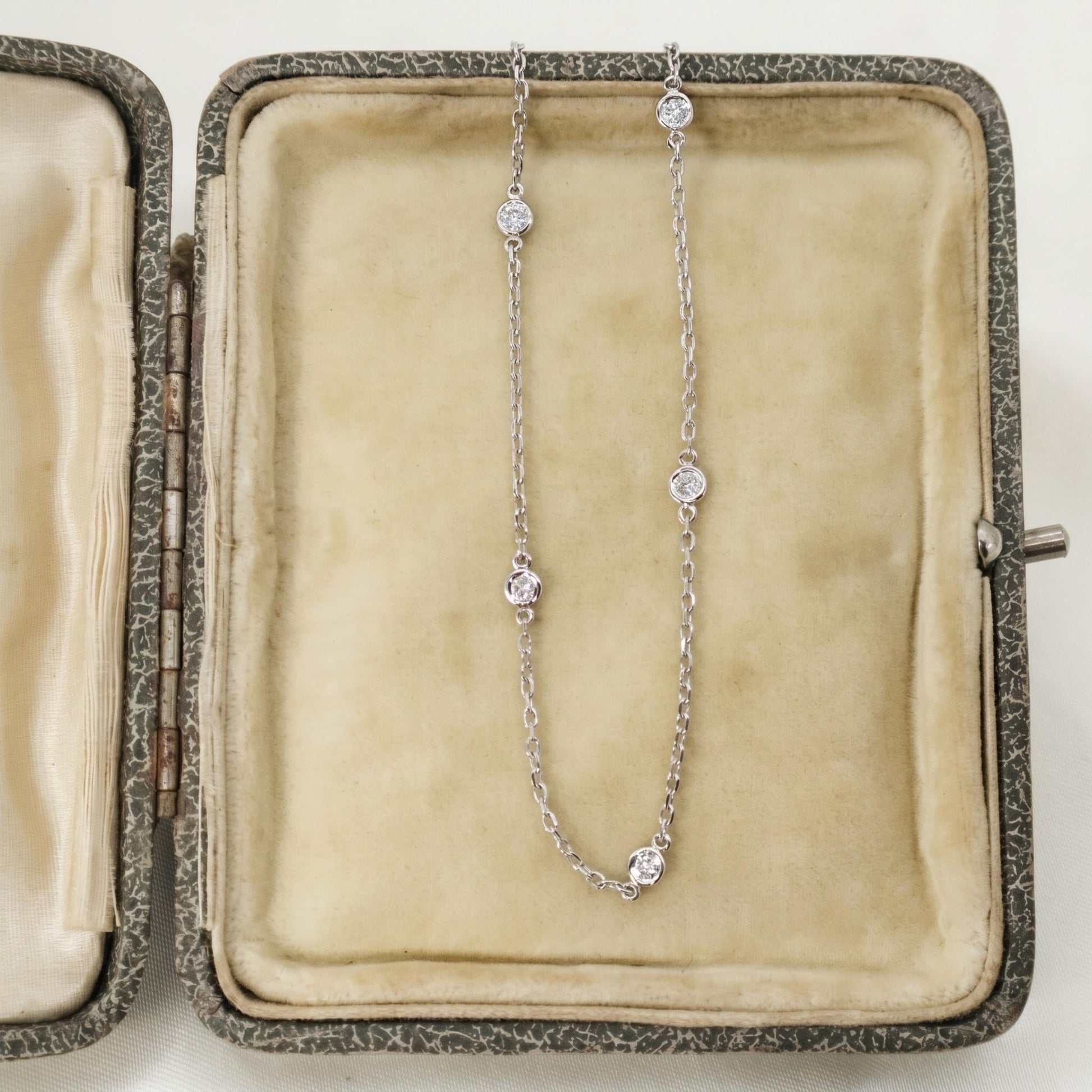 Contemporary Diamond 14k White Gold Station Necklace