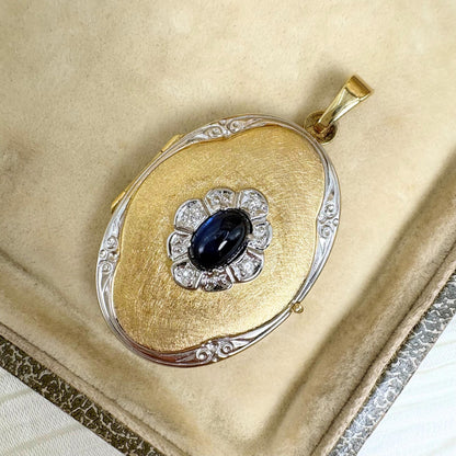 Vintage Polish Sapphire Diamond 14k Gold Locket