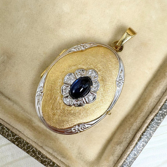 Vintage Polish Sapphire Diamond 14k Gold Locket