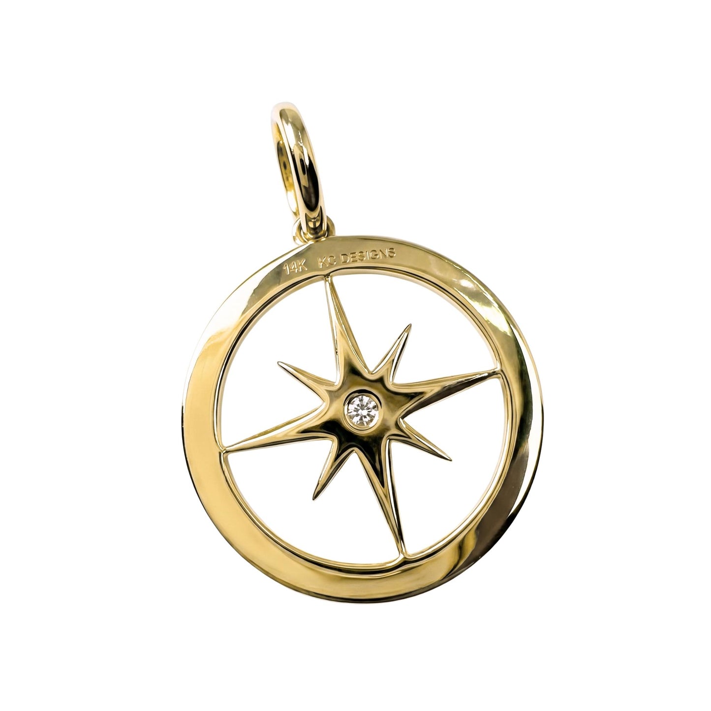 Contemporary Diamond 14k Yellow Gold Compass Pendant