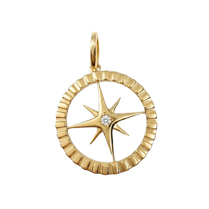 Contemporary Diamond 14k Yellow Gold Compass Pendant