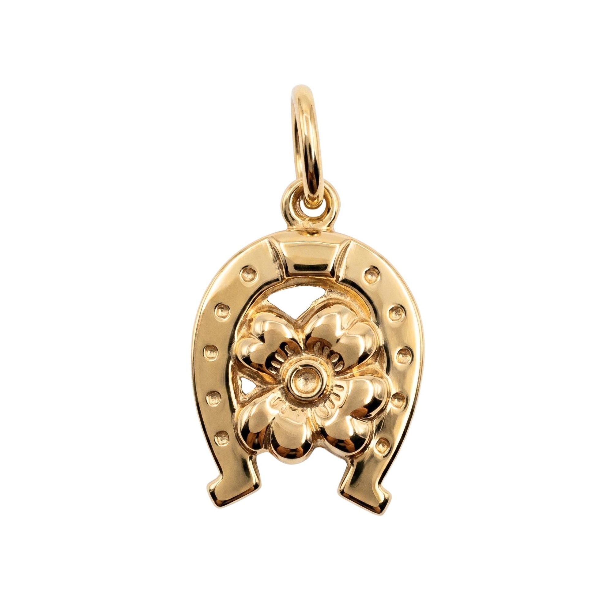 Vintage Italian 18k Yellow Gold Horseshoe Flower Charm