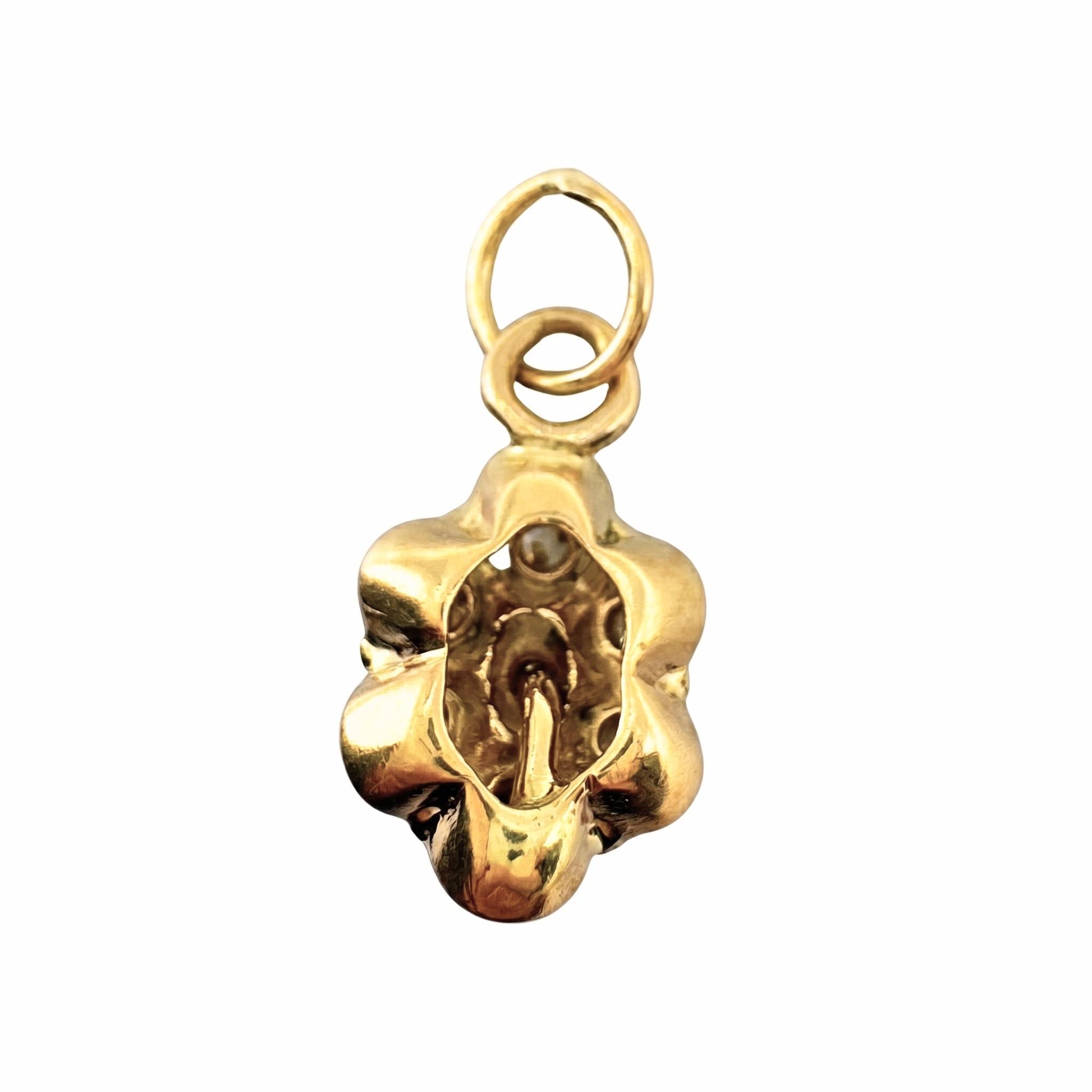 Victorian Pearl Diamond 14k Yellow Gold Flower Charm