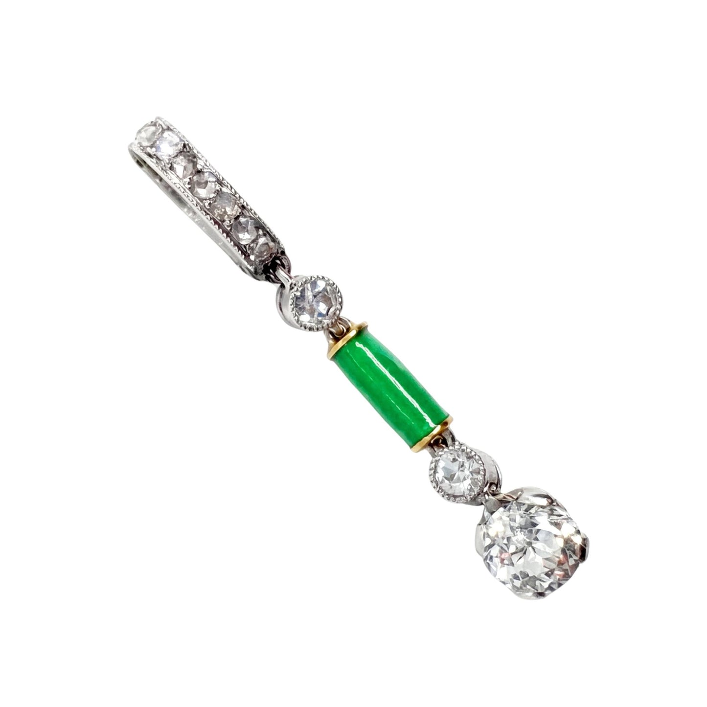 Antique Diamond Green Enamel Platinum Enhancer Pendant