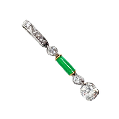 Antique Diamond Green Enamel Platinum Enhancer Pendant