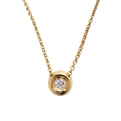 Vintage Italian Diamond 14k Yellow Gold Bezel Pendant Necklace