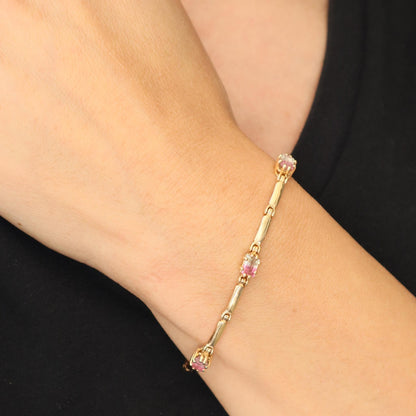 Vintage Watermelon Tourmaline 14k Yellow Gold Station Bracelet