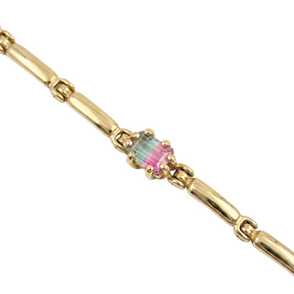 Vintage Watermelon Tourmaline 14k Yellow Gold Station Bracelet
