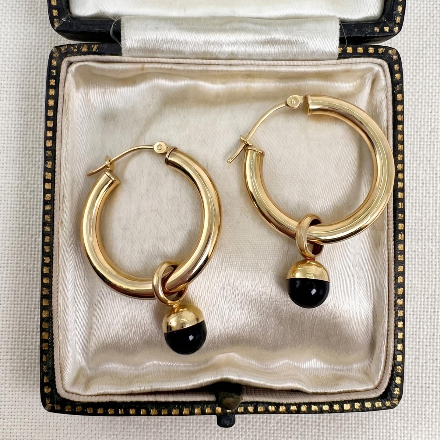 Vintage Onyx 14k Yellow Gold Convertible Hoops