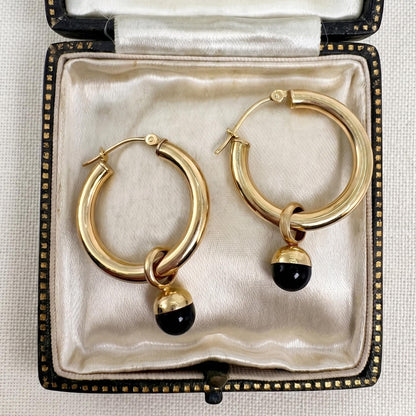 Vintage Onyx 14k Yellow Gold Convertible Hoops