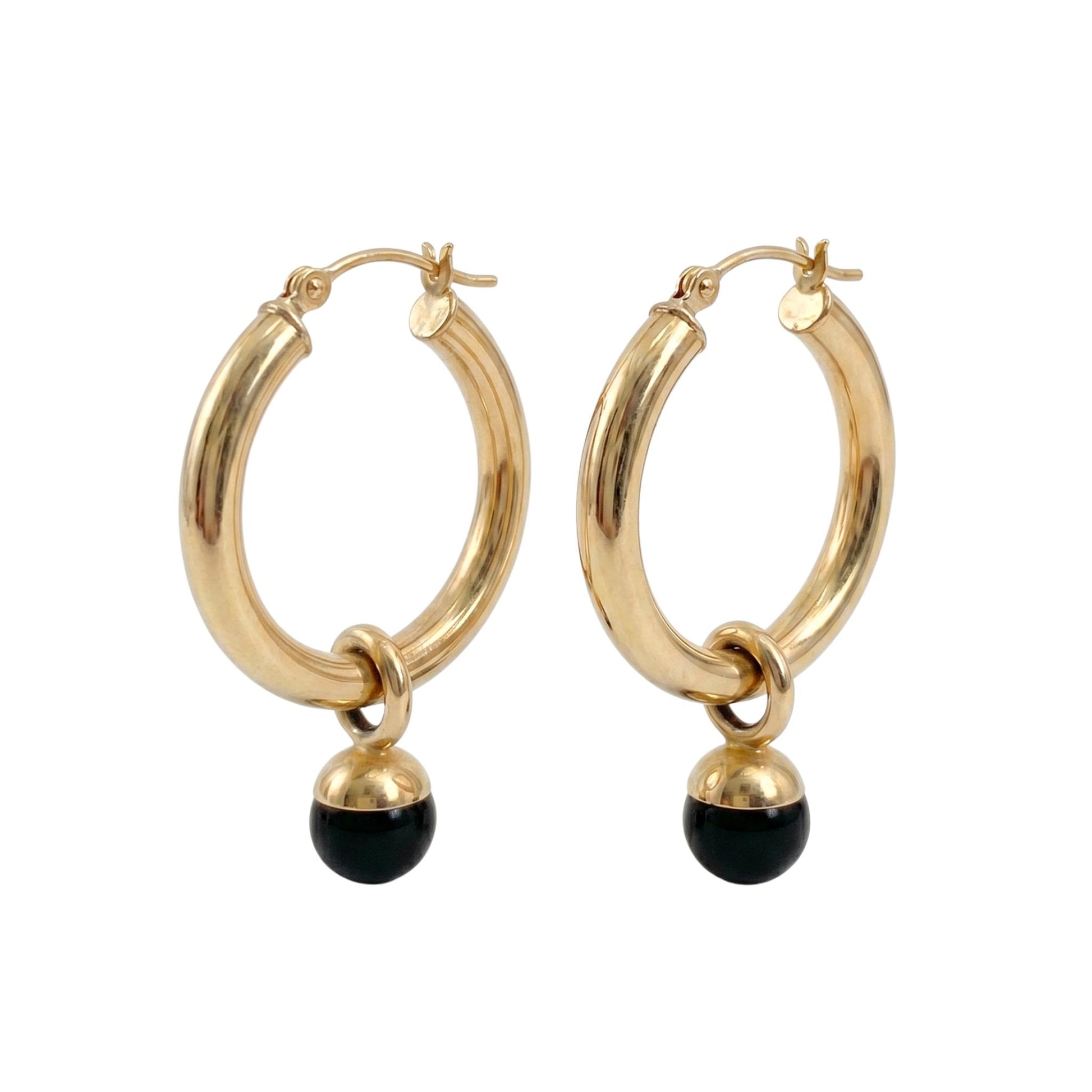 Vintage Onyx 14k Yellow Gold Convertible Hoops