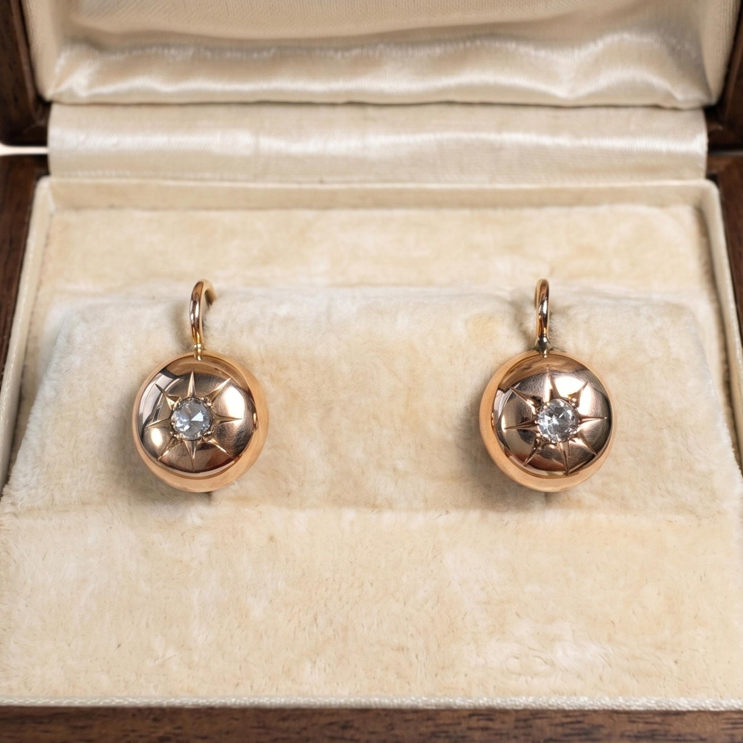 Victorian Diamond 18k Antique Gold Star Earrings