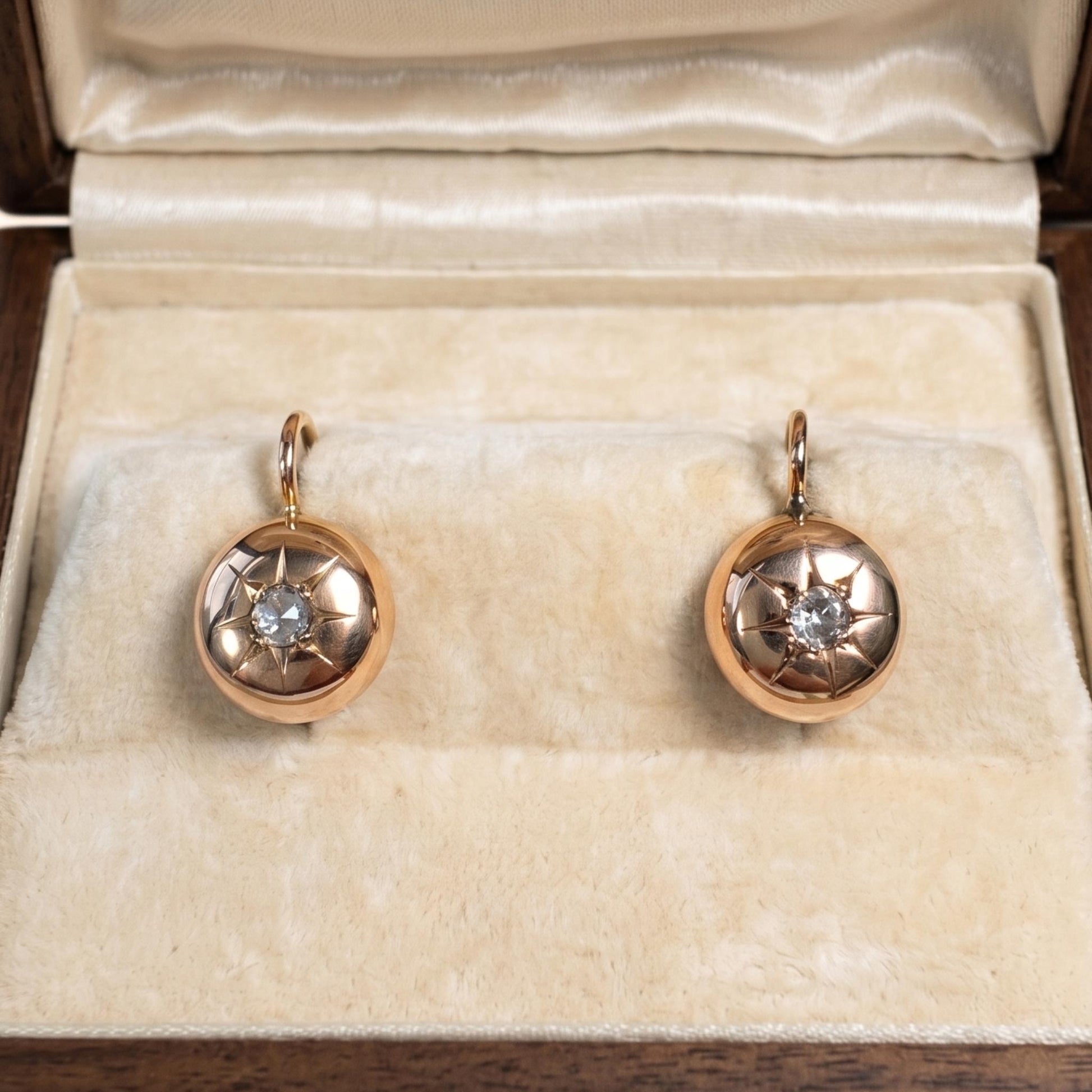 Victorian Diamond 18k Antique Gold Star Earrings