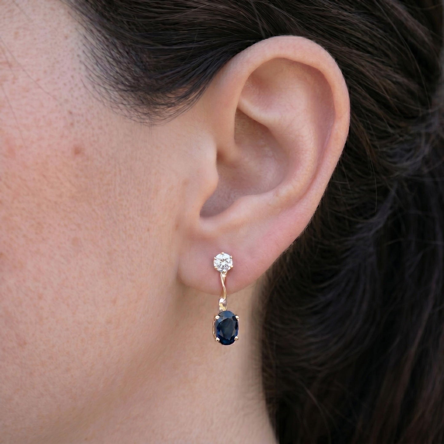Vintage Sapphire Diamond 14k Yellow Gold Convertible Earrings