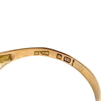 Antique English Ruby Diamond 18k Yellow Gold Boat Ring