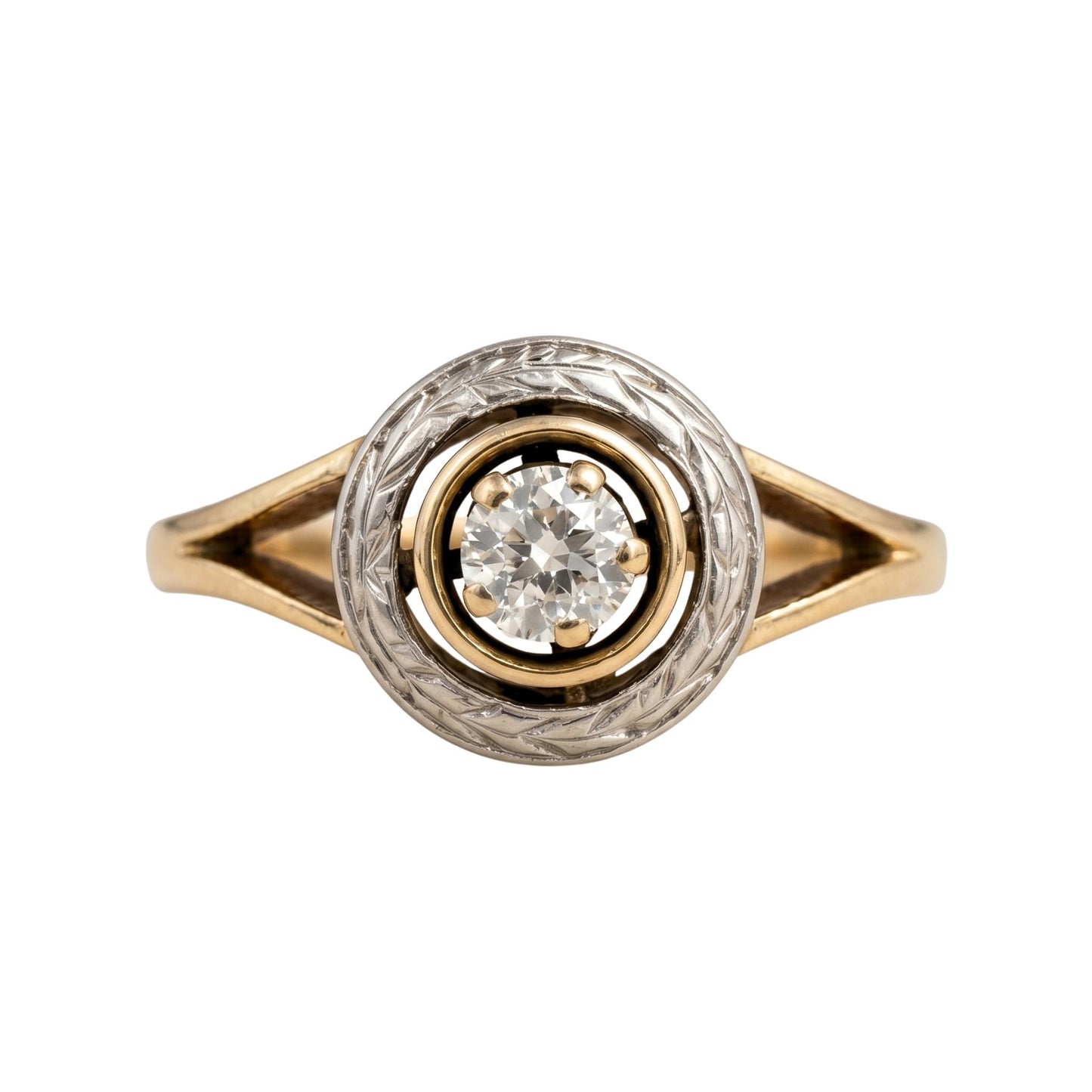 Art Deco Diamond 14k Platinum Target Ring